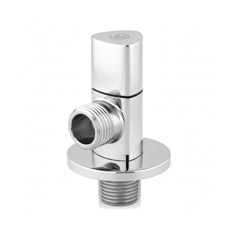Клапан (вентиль) бытовой угловой латунный хромированный Ду 1/2"×3/8" Ру16 1/2"х3/8" НР 1076 треугольный маховик с отражателем Aquasfera